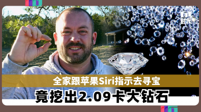 全家跟苹果Siri指示去寻宝 竟挖出2.09卡大钻石