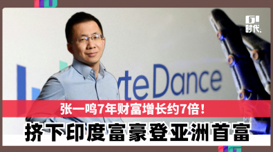 張一鳴7年财富增长约七倍！ 挤下印度富豪登亚洲首富